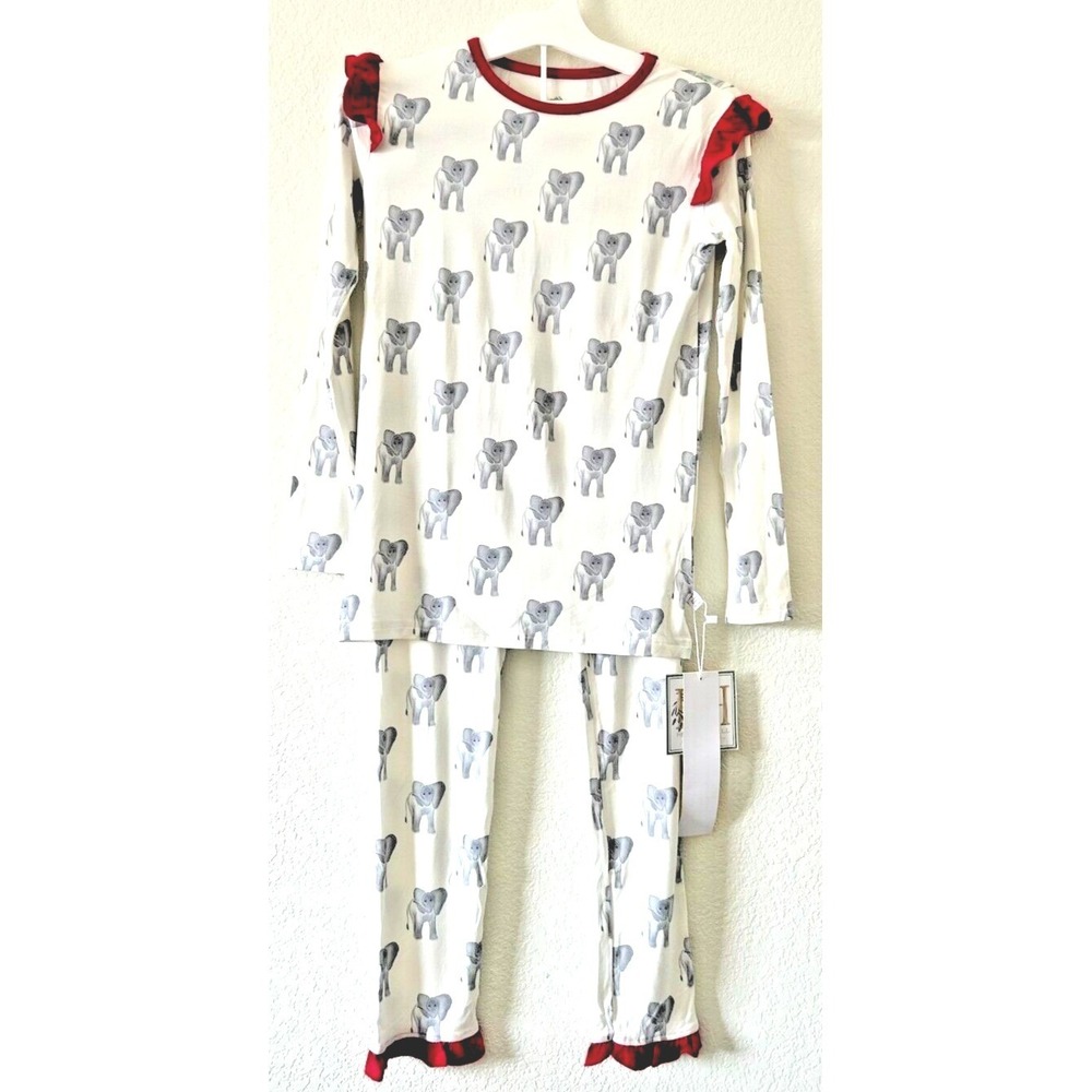 Hamner Hill Girls Elephant Ruffle Loungewear Set SZ 10-12‎ NWT